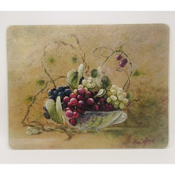 Lisa White Vineyard Blessing Tempered Glass Cutting Board Still Life Art Grapes - Picture 1 of 4